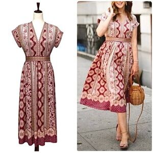 Gal Meets Glam Midi Dress Liza Print Vintage Floral Charmeuse Size 2